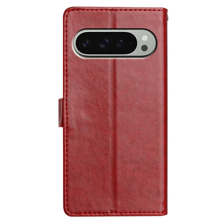 For Google Pixel 9 Pro / Pixel 9 Leather Phone Case Wallet Stand Cover with Handy Strap - Red