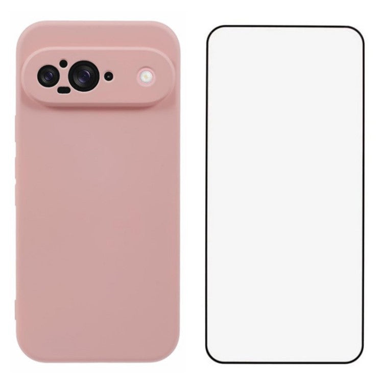 WANLONFENG RB2 Series for Google Pixel 9 Case TPU Phone Cover with Screen Protector - Pink