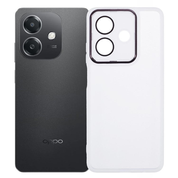 WANLONFENG DKSM Series for Oppo A3x 5G (India) TPU Case Electroplated Frame with Tempered Glass - Transparent White