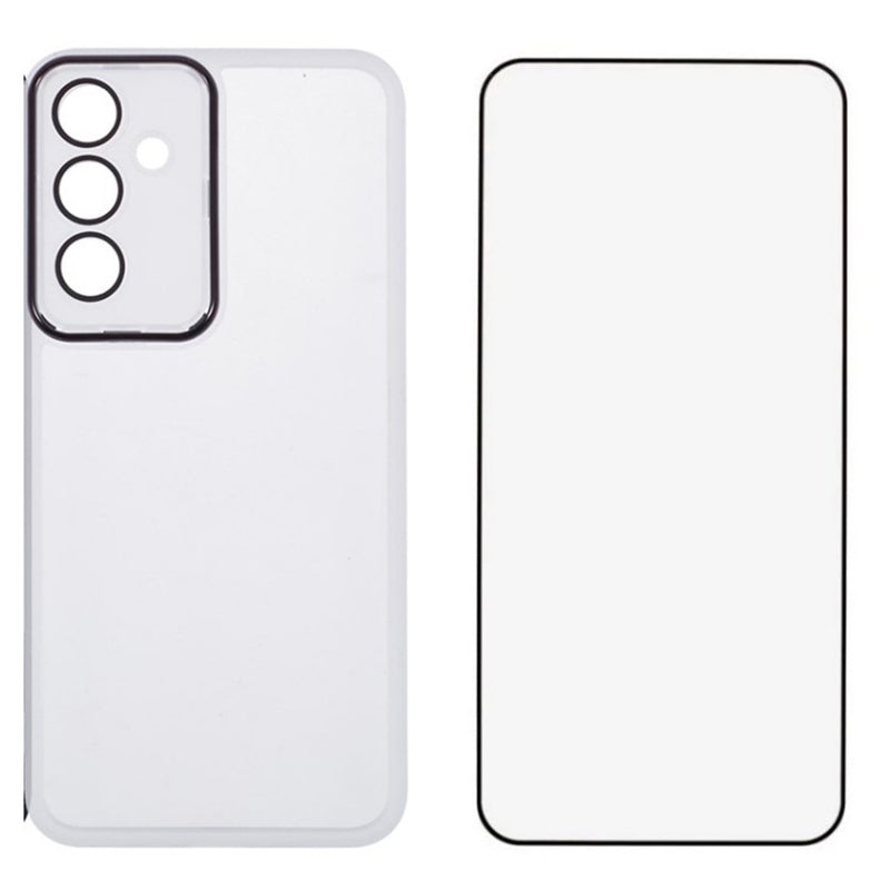 WANLONFENG DKSM Series for Samsung Galaxy A16 5G / A16 4G TPU Case Electroplated Frame with Tempered Glass - Transparent White