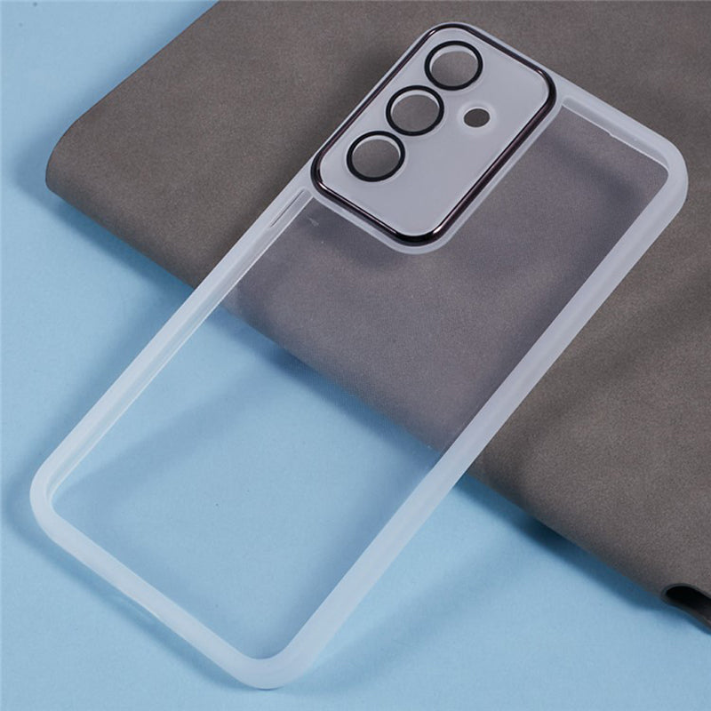 WANLONFENG DKSM Series for Samsung Galaxy A16 5G / A16 4G TPU Case Electroplated Frame with Tempered Glass - Transparent White