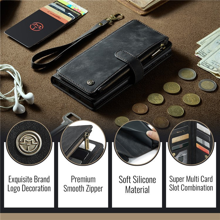 CASEME C30 Series for Google Pixel 9 Pro XL Case Leather Phone Cover with 10 Card Holder Zipper Pocket - Black
