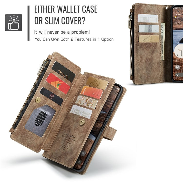 CASEME C30 Series for Google Pixel 9 Pro XL Case Leather Phone Cover with 10 Card Holder Zipper Pocket - Brown