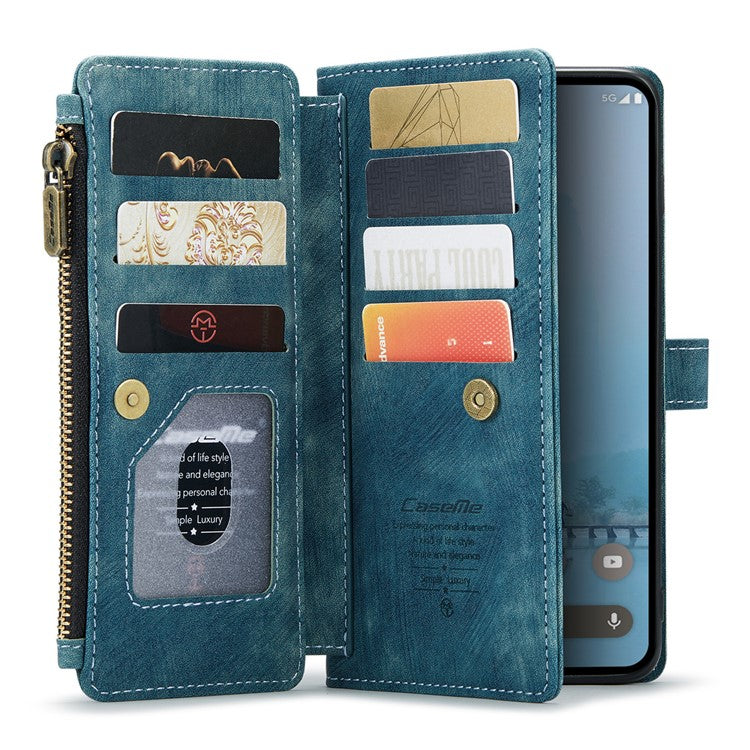 CASEME C30 Series for Google Pixel 9 Pro XL Case Leather Phone Cover with 10 Card Holder Zipper Pocket - Blue