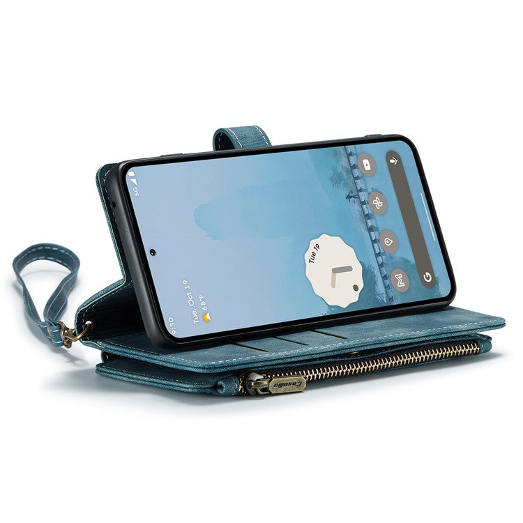 CASEME C30 Series for Google Pixel 9 Pro XL Case Leather Phone Cover with 10 Card Holder Zipper Pocket - Blue