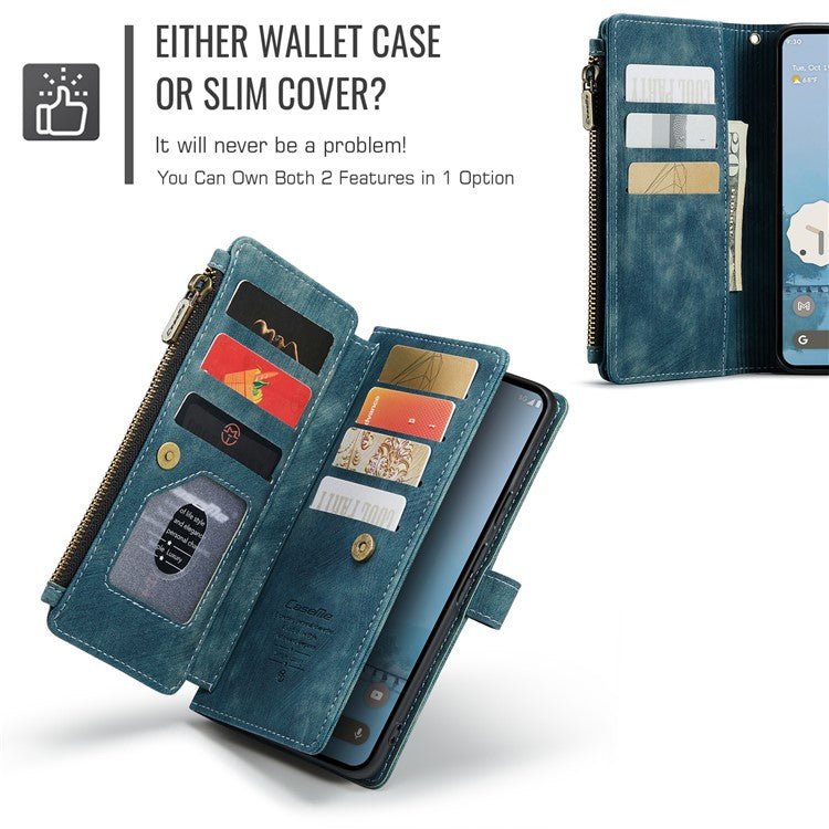 CASEME C30 Series for Google Pixel 9 Pro XL Case Leather Phone Cover with 10 Card Holder Zipper Pocket - Blue