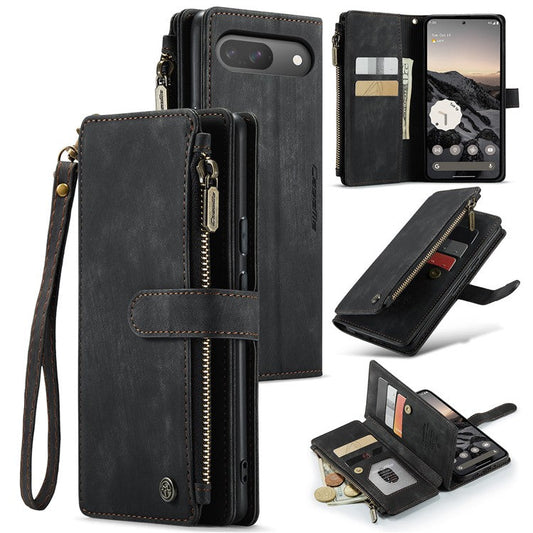 CASEME C30 Series for Google Pixel 9 Pro / Pixel 9 Case PU Leather 7 Card Slots Wallet Phone Cover - Black