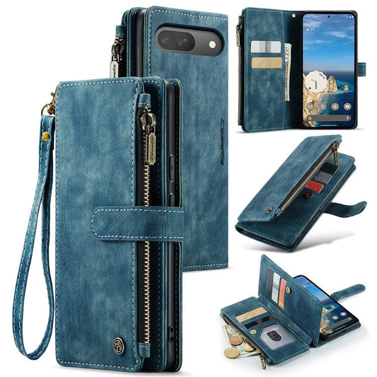 CASEME C30 Series for Google Pixel 9 Pro / Pixel 9 Case PU Leather 7 Card Slots Wallet Phone Cover - Blue
