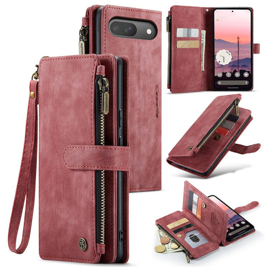 CASEME C30 Series for Google Pixel 9 Pro / Pixel 9 Case PU Leather 7 Card Slots Wallet Phone Cover - Red
