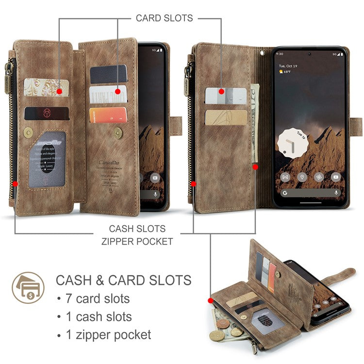 CASEME C30 Series for Google Pixel 9 Pro / Pixel 9 Case PU Leather 7 Card Slots Wallet Phone Cover - Brown
