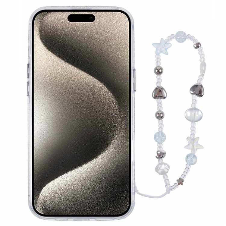 For iPhone 16 Case Butterfly Kickstand PC+TPU IMD Phone Cover with Lens Film / Beaded Strap - Wrinkle Pattern / Pink