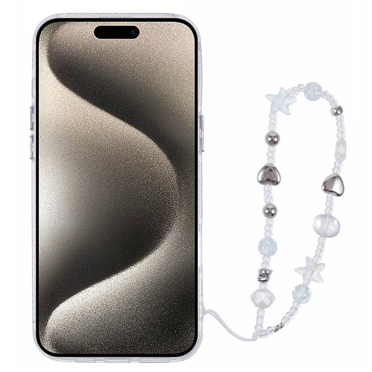 For iPhone 16 Case Butterfly Kickstand PC+TPU IMD Phone Cover with Lens Film / Beaded Strap - Wrinkle Pattern / Silver