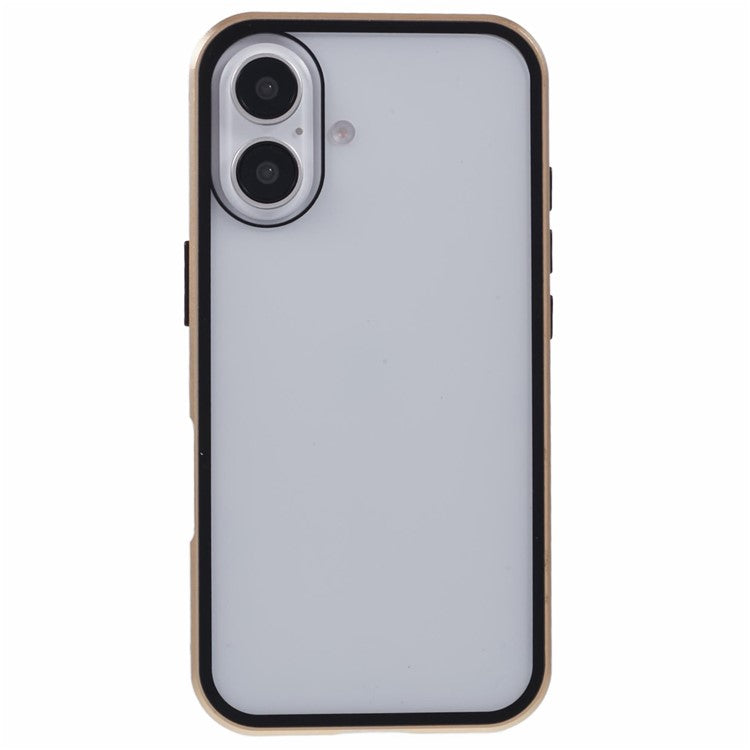 For iPhone 16 Anti-Spy Case Magnetic Metal Frame + Double-Sided Tempered Glass Phone Cover - Gold