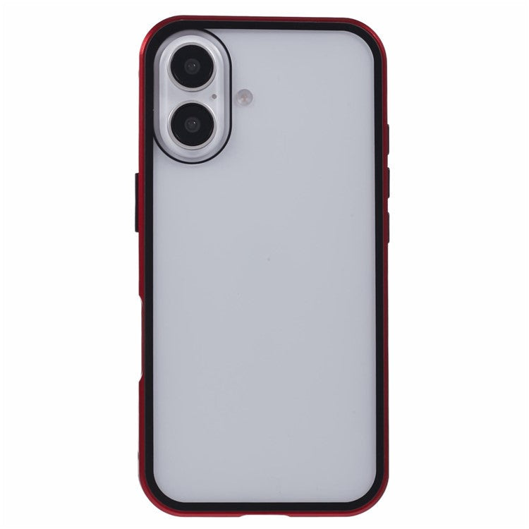 For iPhone 16 Anti-Spy Case Magnetic Metal Frame + Double-Sided Tempered Glass Phone Cover - Red