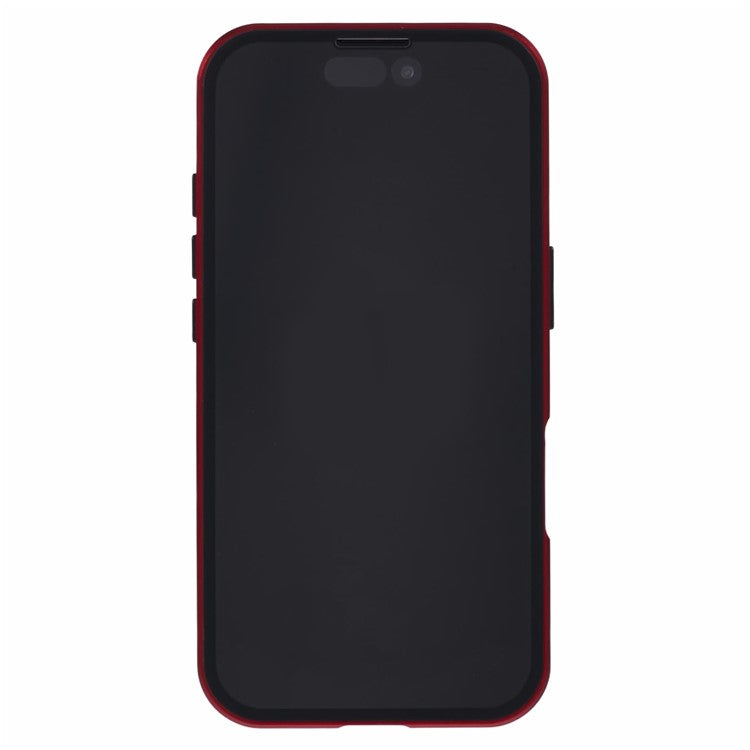 For iPhone 16 Anti-Spy Case Magnetic Metal Frame + Double-Sided Tempered Glass Phone Cover - Red