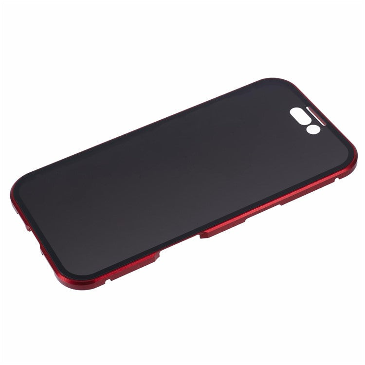 For iPhone 16 Anti-Spy Case Magnetic Metal Frame + Double-Sided Tempered Glass Phone Cover - Red
