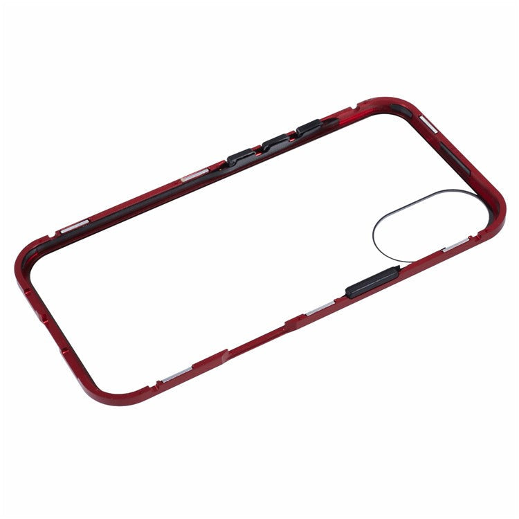 For iPhone 16 Anti-Spy Case Magnetic Metal Frame + Double-Sided Tempered Glass Phone Cover - Red