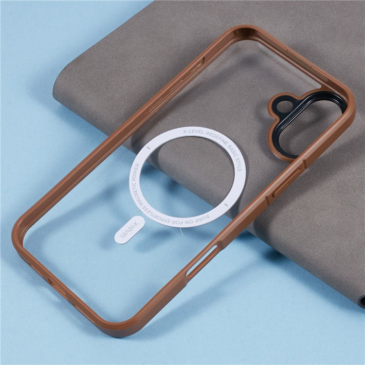X-LEVEL Crystal Clear Series for iPhone 16 Plus Case TPU+PC Phone Cover Compatible with MagSafe - Titanium Gold