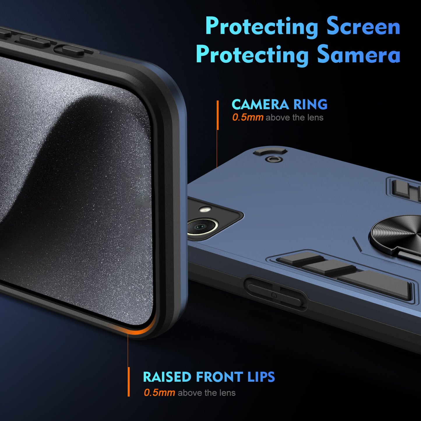 For Samsung Galaxy A06 Case PC+TPU Drop Defend Phone Cover with Ring Kickstand - Blue