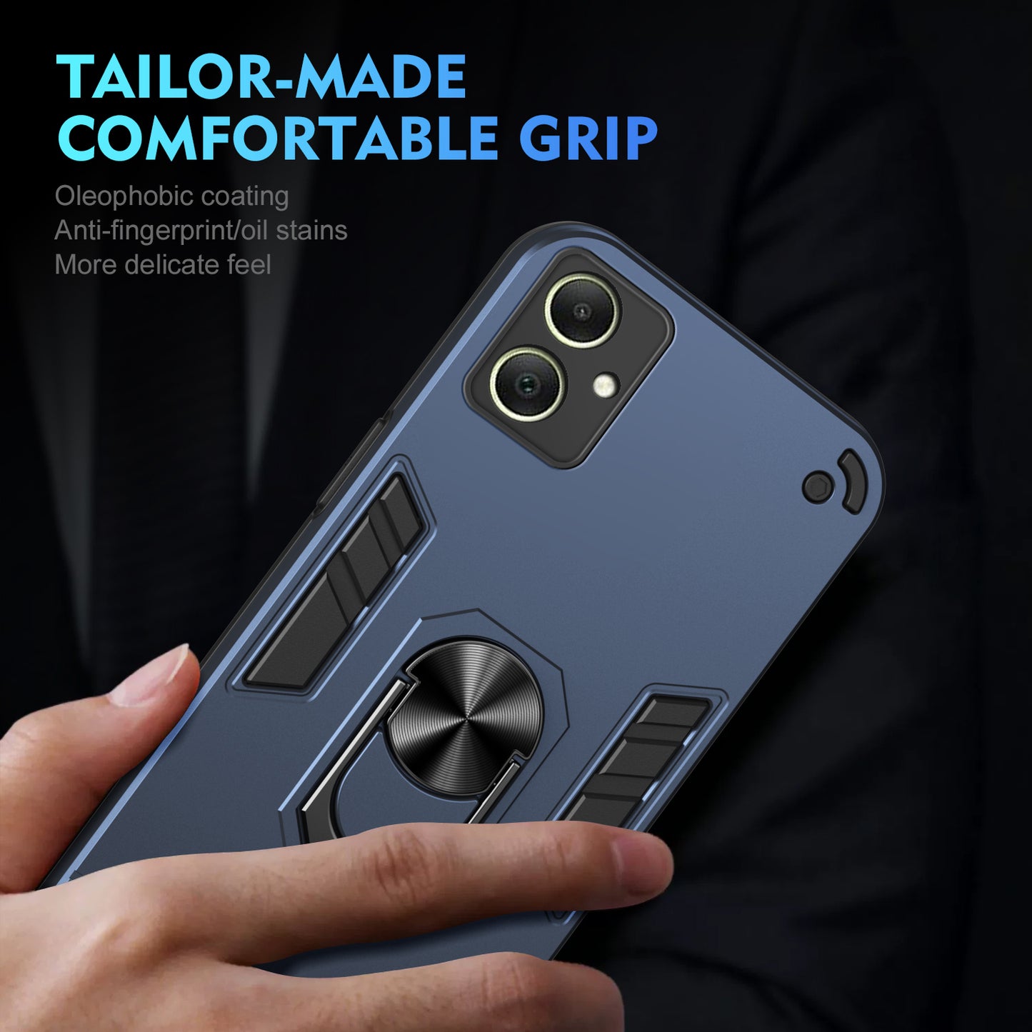 For Samsung Galaxy A06 Case PC+TPU Drop Defend Phone Cover with Ring Kickstand - Blue