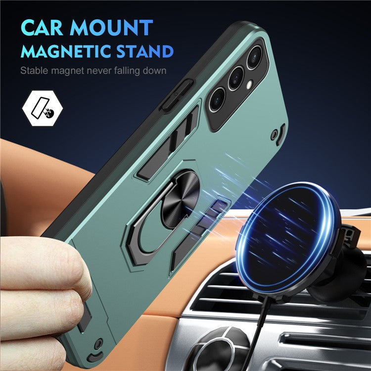 For Samsung Galaxy S24 FE Case PC+TPU Drop Defend Phone Cover with Ring Kickstand - Green