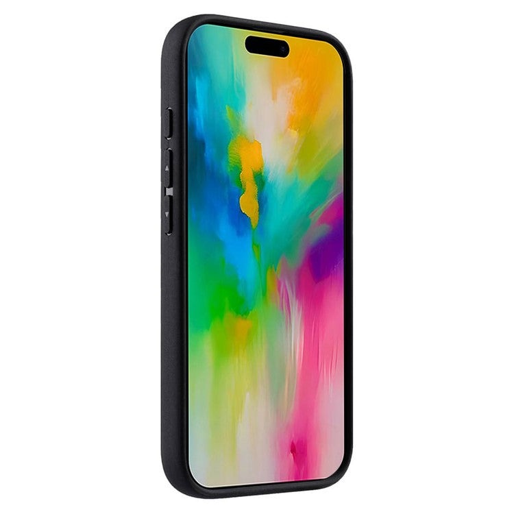 MELKCO For iPhone 16 Case Genuine Cow Leather Coated PC Phone Cover - Red