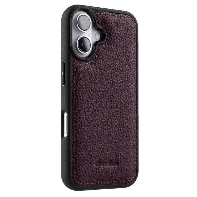 MELKCO For iPhone 16 Plus Case Genuine Cow Leather Coated PC Phone Cover - Purple