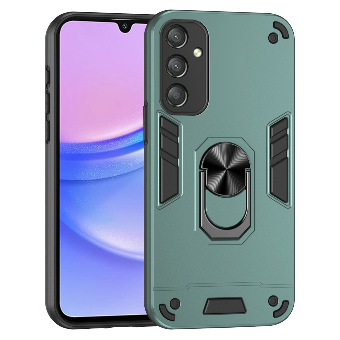 For Samsung Galaxy A16 5G / A16 4G Case PC+TPU Drop Defend Phone Cover with Ring Kickstand - Green
