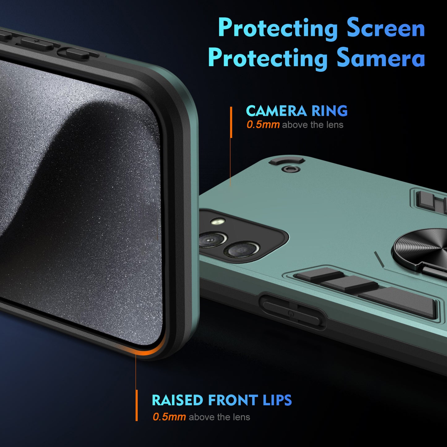 For Samsung Galaxy A16 5G / A16 4G Case PC+TPU Drop Defend Phone Cover with Ring Kickstand - Green