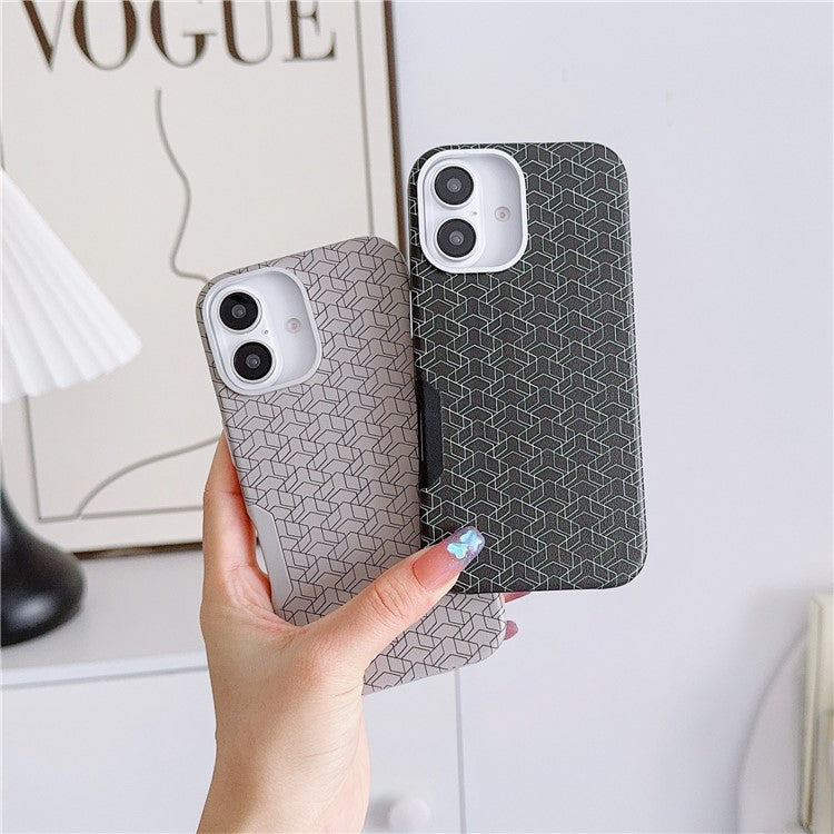 For iPhone 16 Case Compatible with MagSafe Anti-Drop PU+TPU Phone Cover Geometric Pattern - White