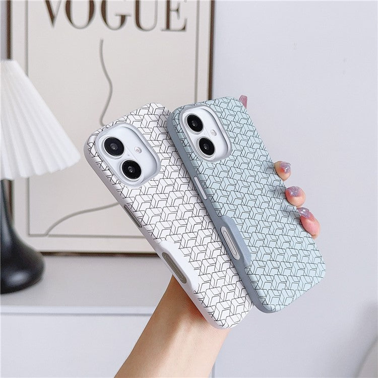 For iPhone 16 Case Compatible with MagSafe Anti-Drop PU+TPU Phone Cover Geometric Pattern - Pink