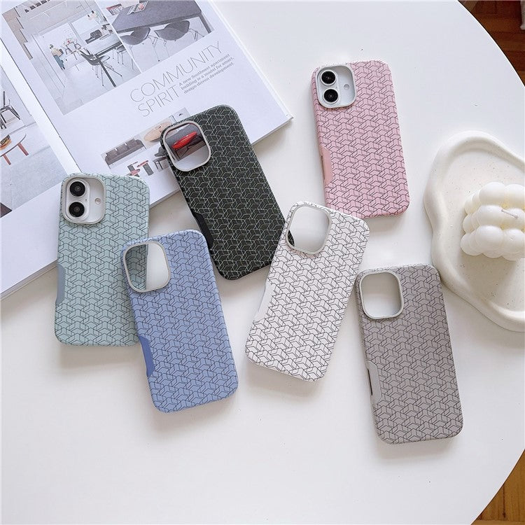 For iPhone 16 Case Compatible with MagSafe Anti-Drop PU+TPU Phone Cover Geometric Pattern - Pink