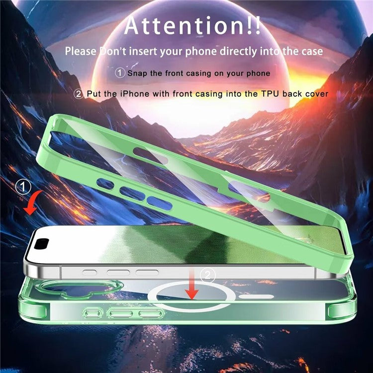 For iPhone 16 Clear Case Compatible with MagSafe PC+TPU Phone Cover Built-In PET Screen Film - Light Purple