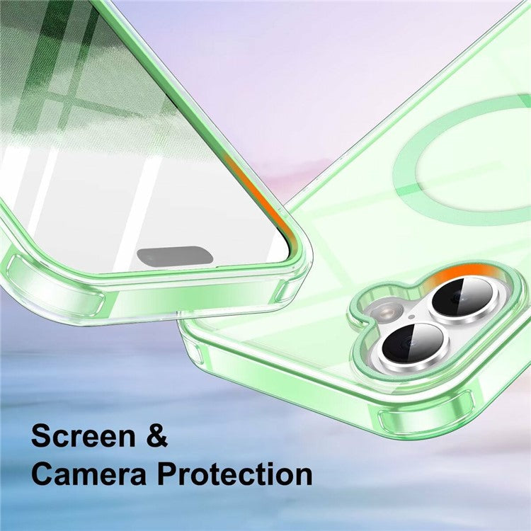 For iPhone 16 Clear Case Compatible with MagSafe PC+TPU Phone Cover Built-In PET Screen Film - Light Purple