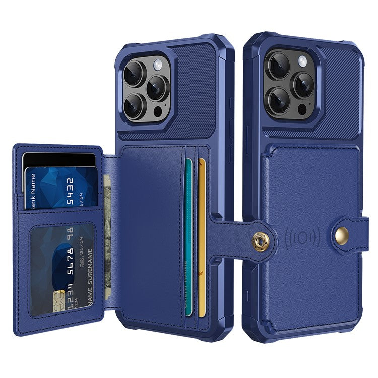 ZM03 For iPhone 16 Pro Case with Card Holder PU Leather+TPU Phone Back Cover - Blue