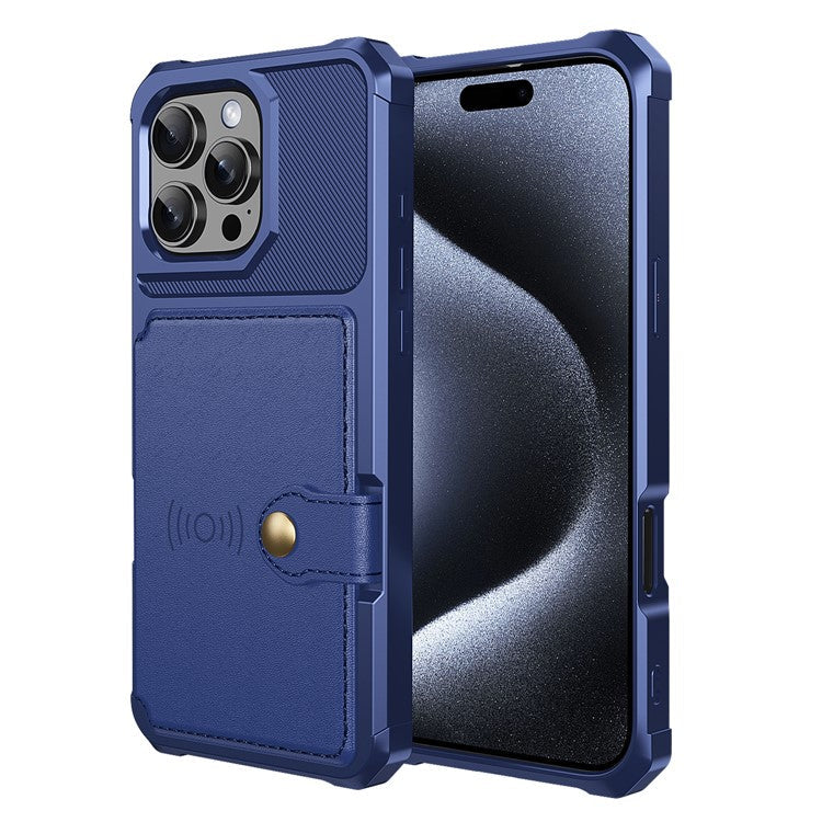 ZM03 For iPhone 16 Pro Case with Card Holder PU Leather+TPU Phone Back Cover - Blue