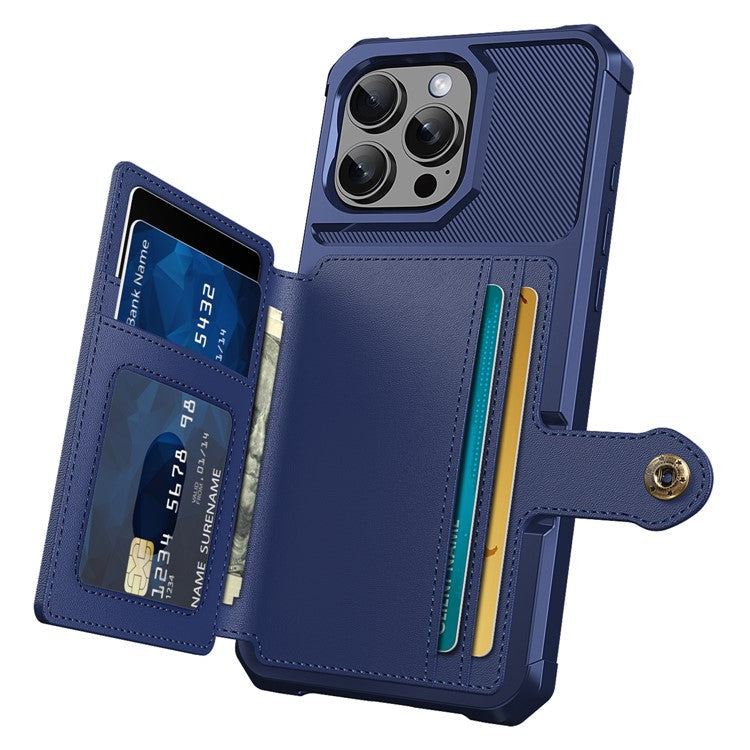 ZM03 For iPhone 16 Pro Case with Card Holder PU Leather+TPU Phone Back Cover - Blue