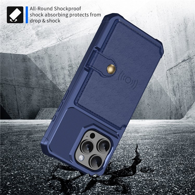 ZM03 For iPhone 16 Pro Case with Card Holder PU Leather+TPU Phone Back Cover - Blue