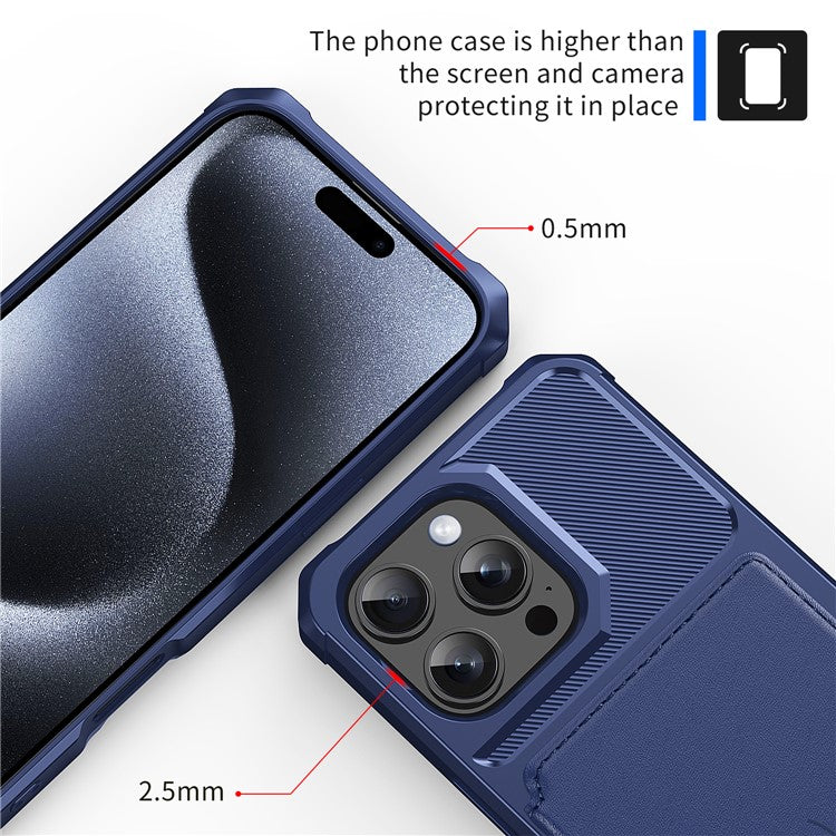 ZM03 For iPhone 16 Pro Case with Card Holder PU Leather+TPU Phone Back Cover - Blue