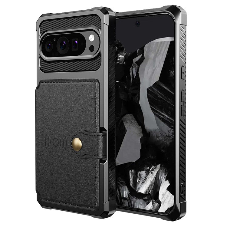 ZM03 For Google Pixel 9 Pro / 9 Case with Card Holder PU Leather+TPU Phone Back Cover - Black