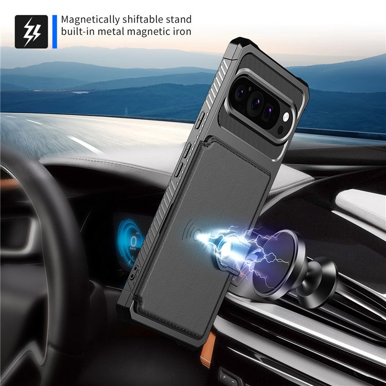 ZM03 For Google Pixel 9 Pro / 9 Case with Card Holder PU Leather+TPU Phone Back Cover - Black