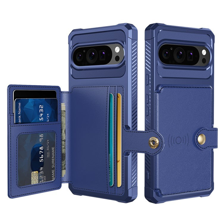 ZM03 For Google Pixel 9 Pro / 9 Case with Card Holder PU Leather+TPU Phone Back Cover - Blue