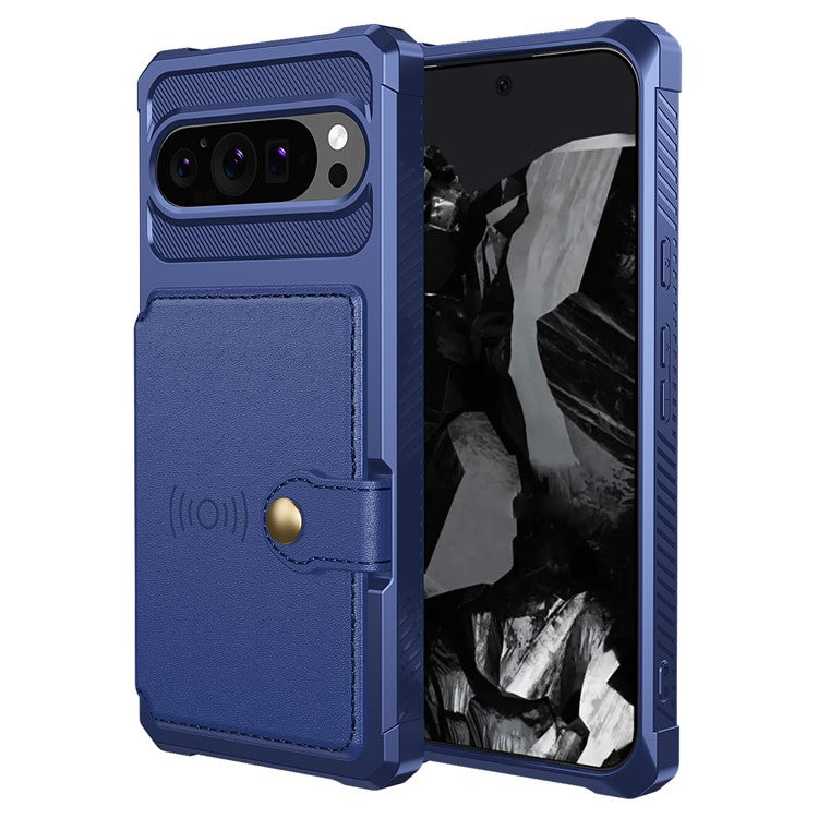 ZM03 For Google Pixel 9 Pro / 9 Case with Card Holder PU Leather+TPU Phone Back Cover - Blue