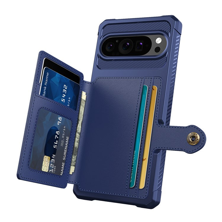 ZM03 For Google Pixel 9 Pro / 9 Case with Card Holder PU Leather+TPU Phone Back Cover - Blue