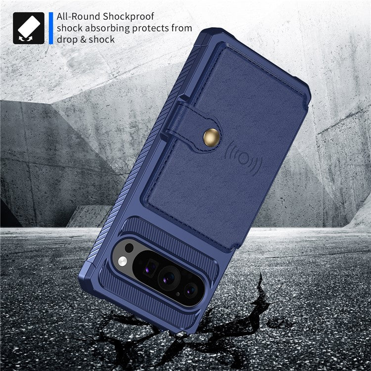 ZM03 For Google Pixel 9 Pro / 9 Case with Card Holder PU Leather+TPU Phone Back Cover - Blue