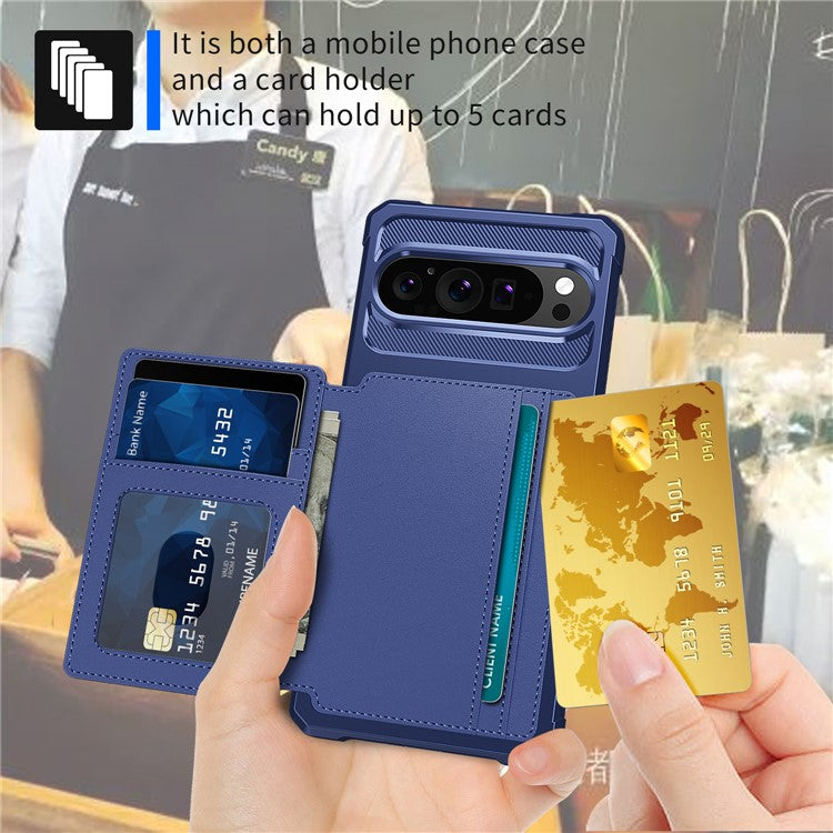 ZM03 For Google Pixel 9 Pro / 9 Case with Card Holder PU Leather+TPU Phone Back Cover - Blue