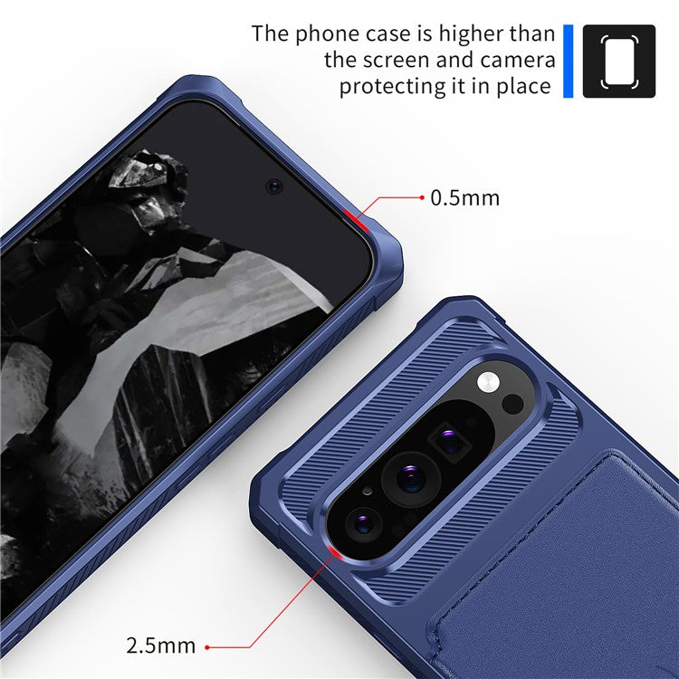 ZM03 For Google Pixel 9 Pro / 9 Case with Card Holder PU Leather+TPU Phone Back Cover - Blue