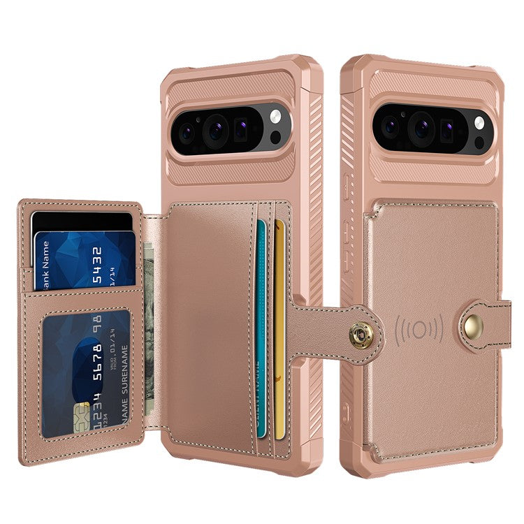 ZM03 For Google Pixel 9 Pro / 9 Case with Card Holder PU Leather+TPU Phone Back Cover - Pink
