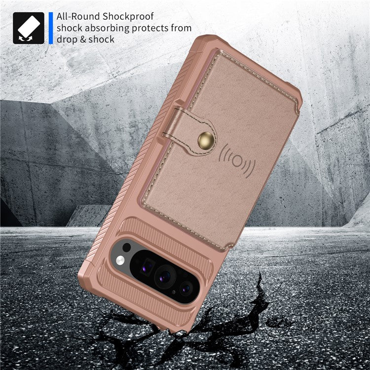 ZM03 For Google Pixel 9 Pro / 9 Case with Card Holder PU Leather+TPU Phone Back Cover - Pink