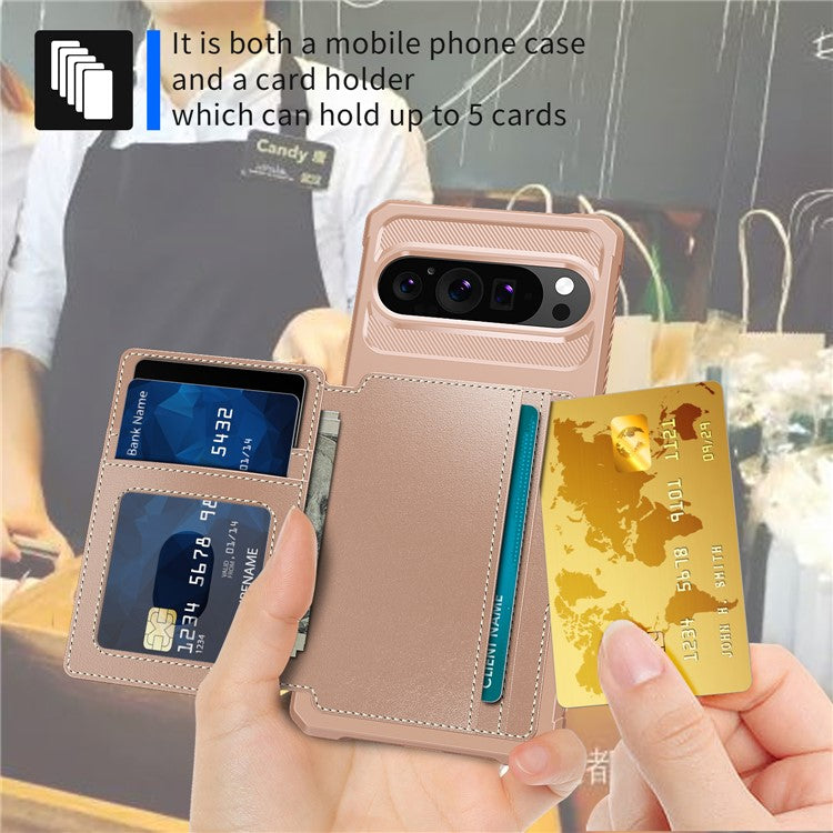 ZM03 For Google Pixel 9 Pro / 9 Case with Card Holder PU Leather+TPU Phone Back Cover - Pink